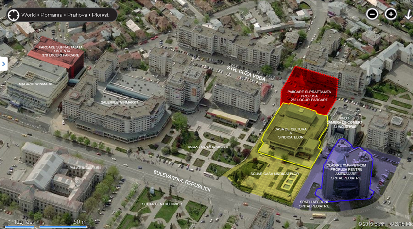 vedere aeriană Bd. Republicii - imagine satelitară Bing Maps (Blom & Microsoft Corporation), prelucrare grafică Gabriela Mircea
